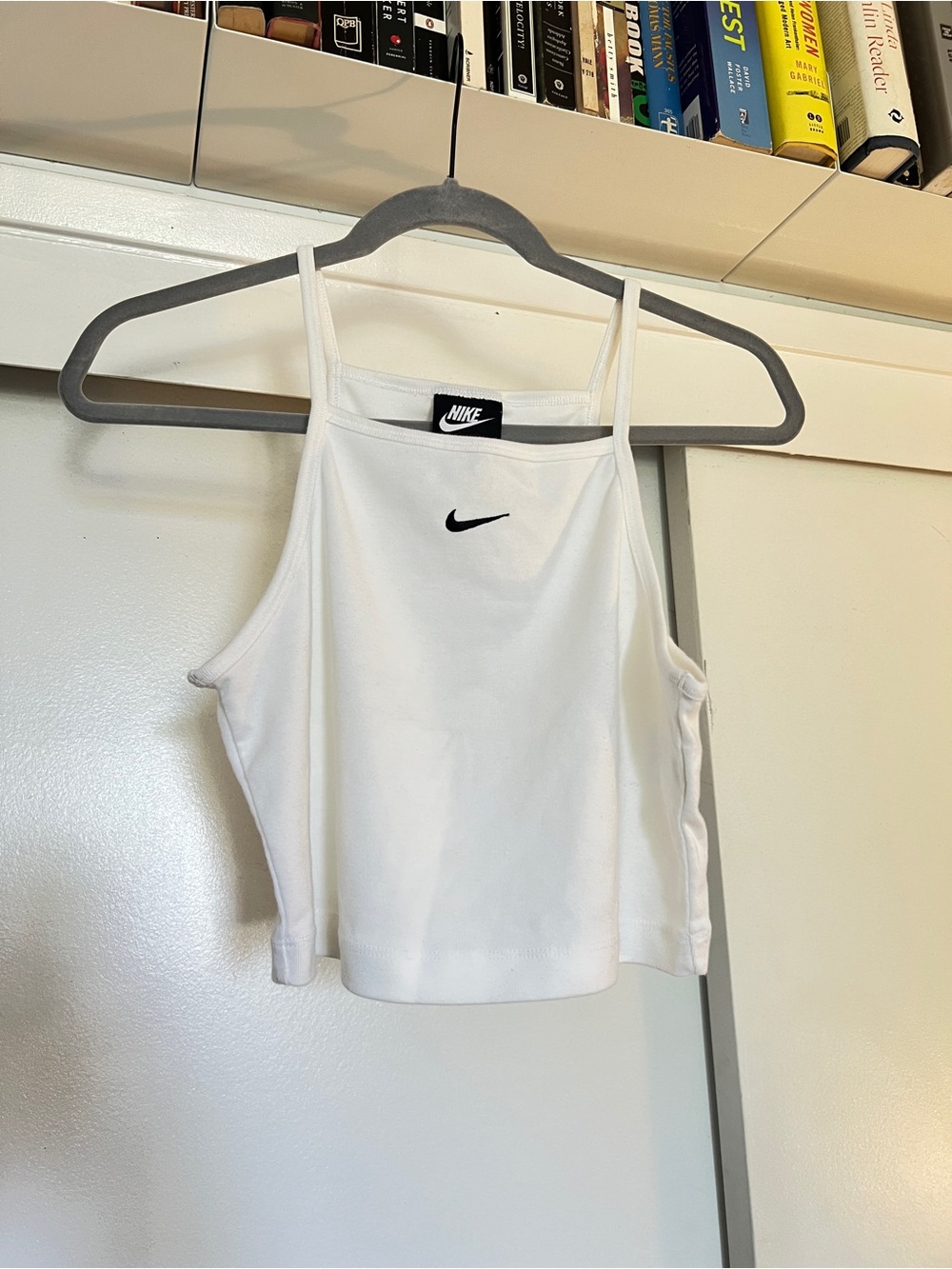 Y2K Nike White Cropped Tank Top with Swoosh size M Y2K cotton athletic aesthetic